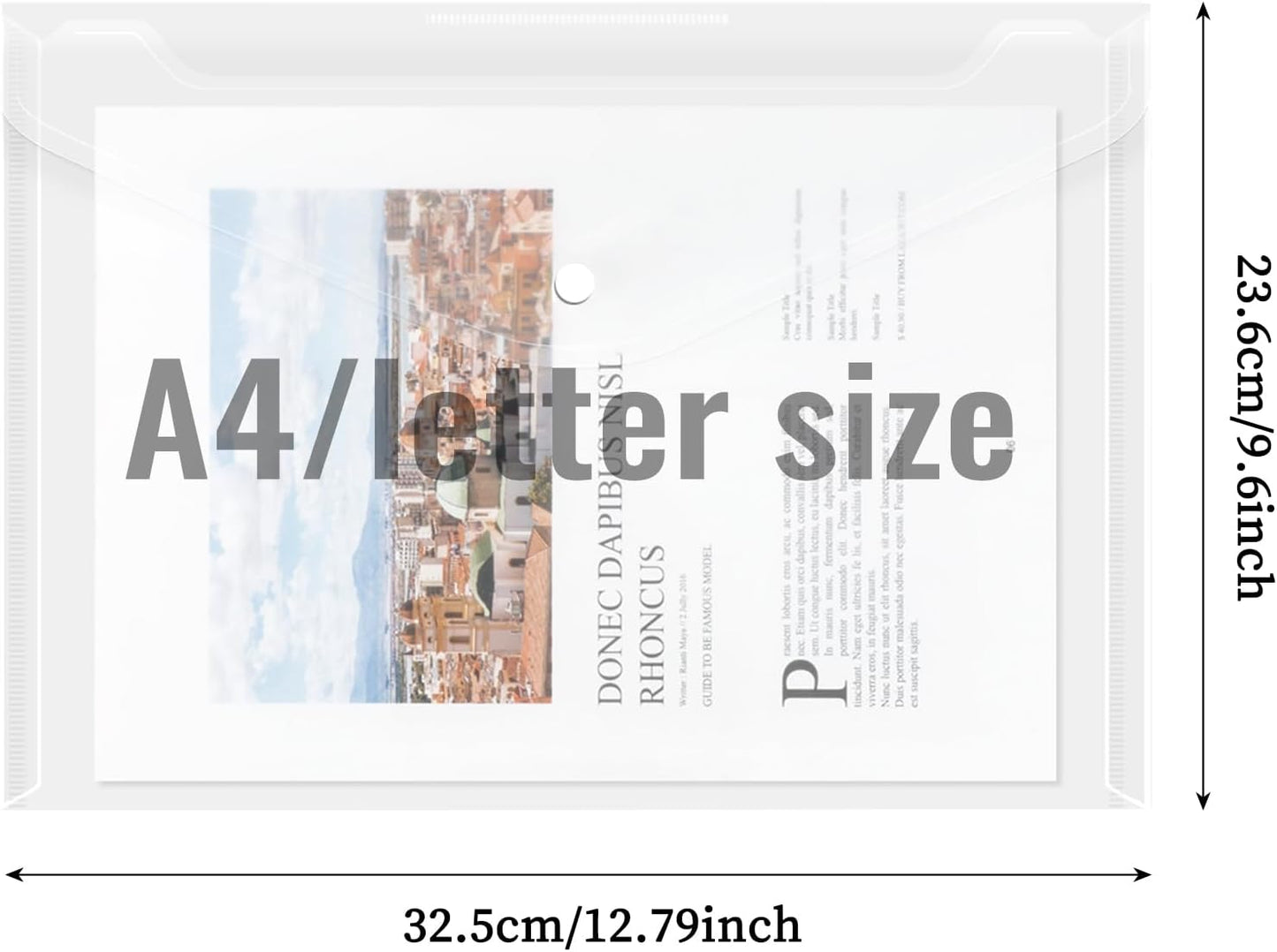 EOOUT 50pcs Plastic Envelopes with Button Snap Closure, Clear Poly Folders for Documents, Waterproof Plastic File Folder, Letter Size, A4 Size, for School and Office Supplies