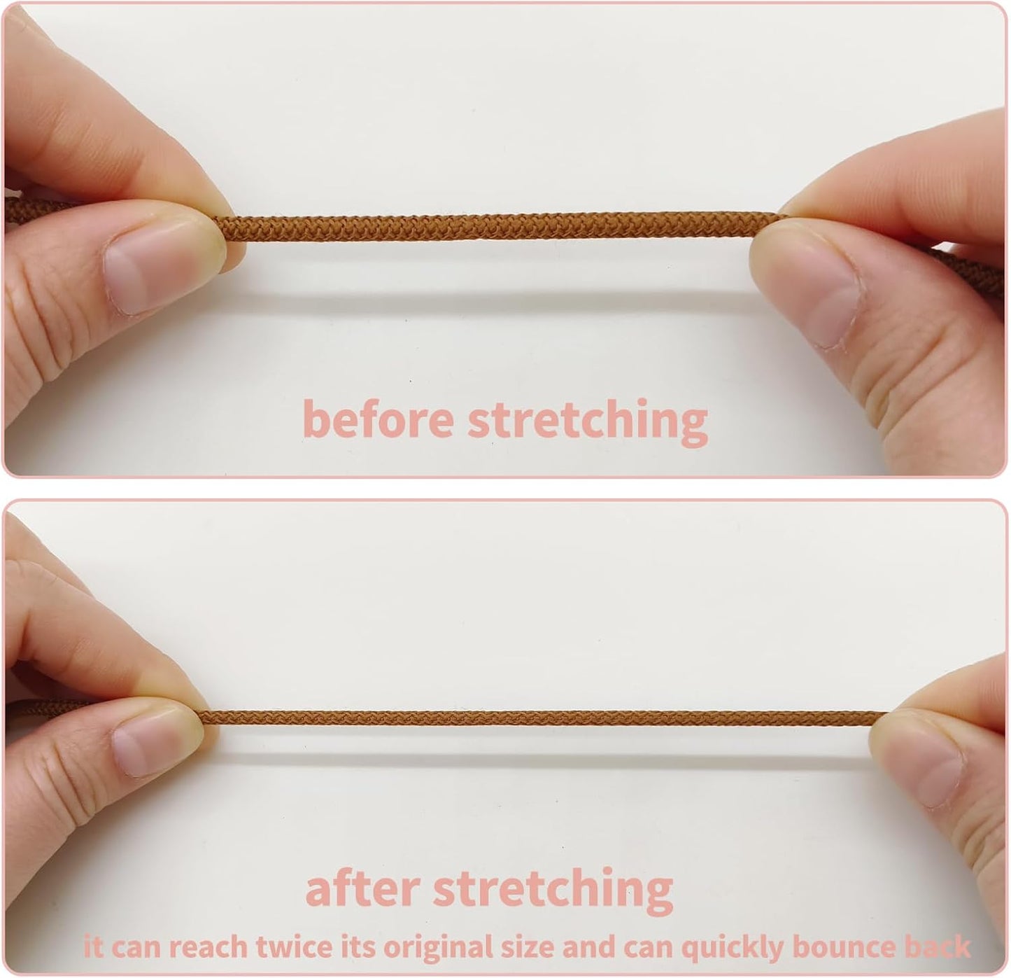 3mm Brown Elastic Cord 45ft - Strong No-Slip Bungee String for Crafts, DIY Projects, Kayak Tie Downs, Camping Gear, Sports Gear, DIY Crafts, Hair Bands, Sewing & Shoe Laces