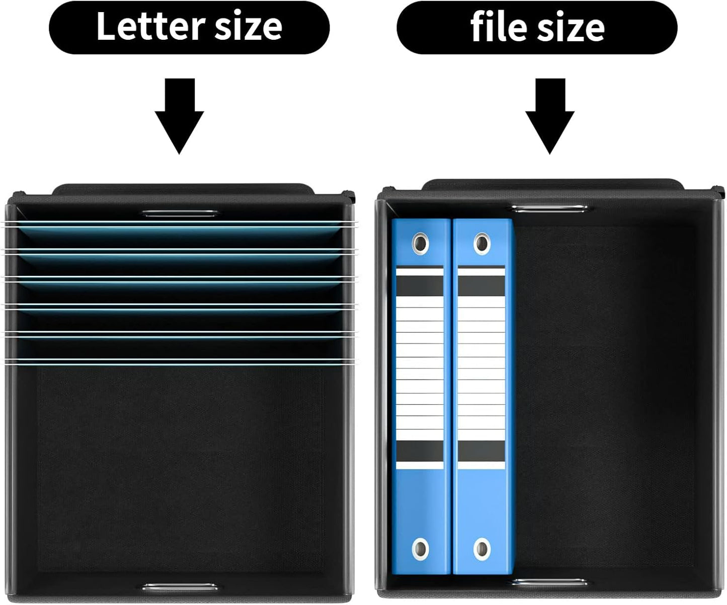 Huolewa New Portable File Organizer Boxes Set of 4, Collapsible Linen Hanging Filing Storage Boxes with Plastic Slide, Decorative Home/Office Filing System for File and Folders Storage (Black)