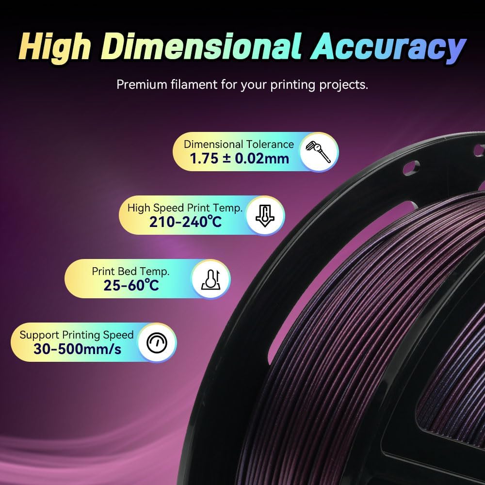 FLASHFORGE Chameleon Gradient Rapid PLA Filament Burnt Titanium & Abyssal Rede, High Flow Speedy Filament 1.75mm Max 500mm/s Fast Printing, Displays Shimmering Effects from Various Angles and Light