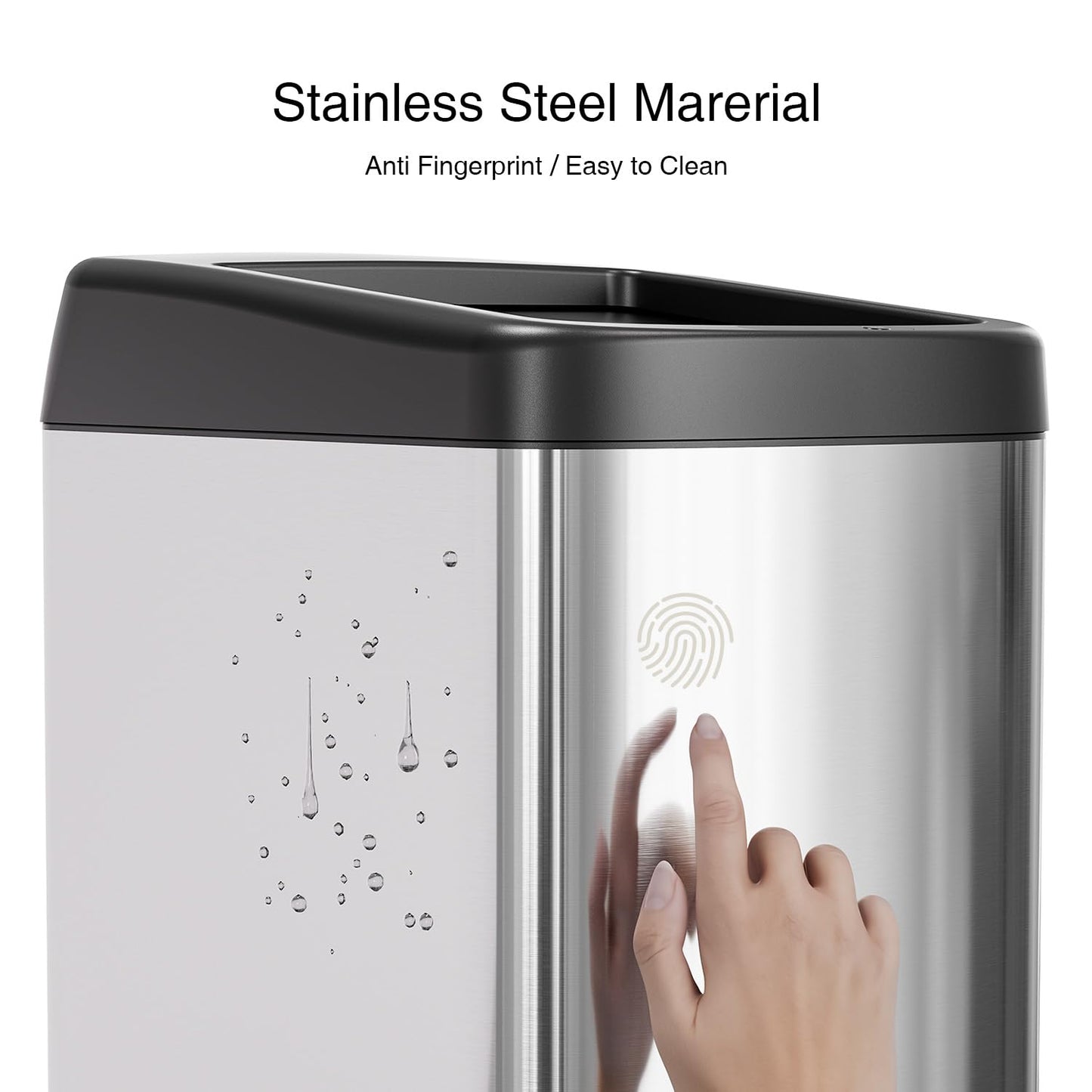 ELLO&ALLO 13 Gallon Kitchen Trash Can with Roll Up Lid, Automatic Touchless Motion Sensor Rectangular Trash Can with Wheels, Brushed Stainless Steel Finish