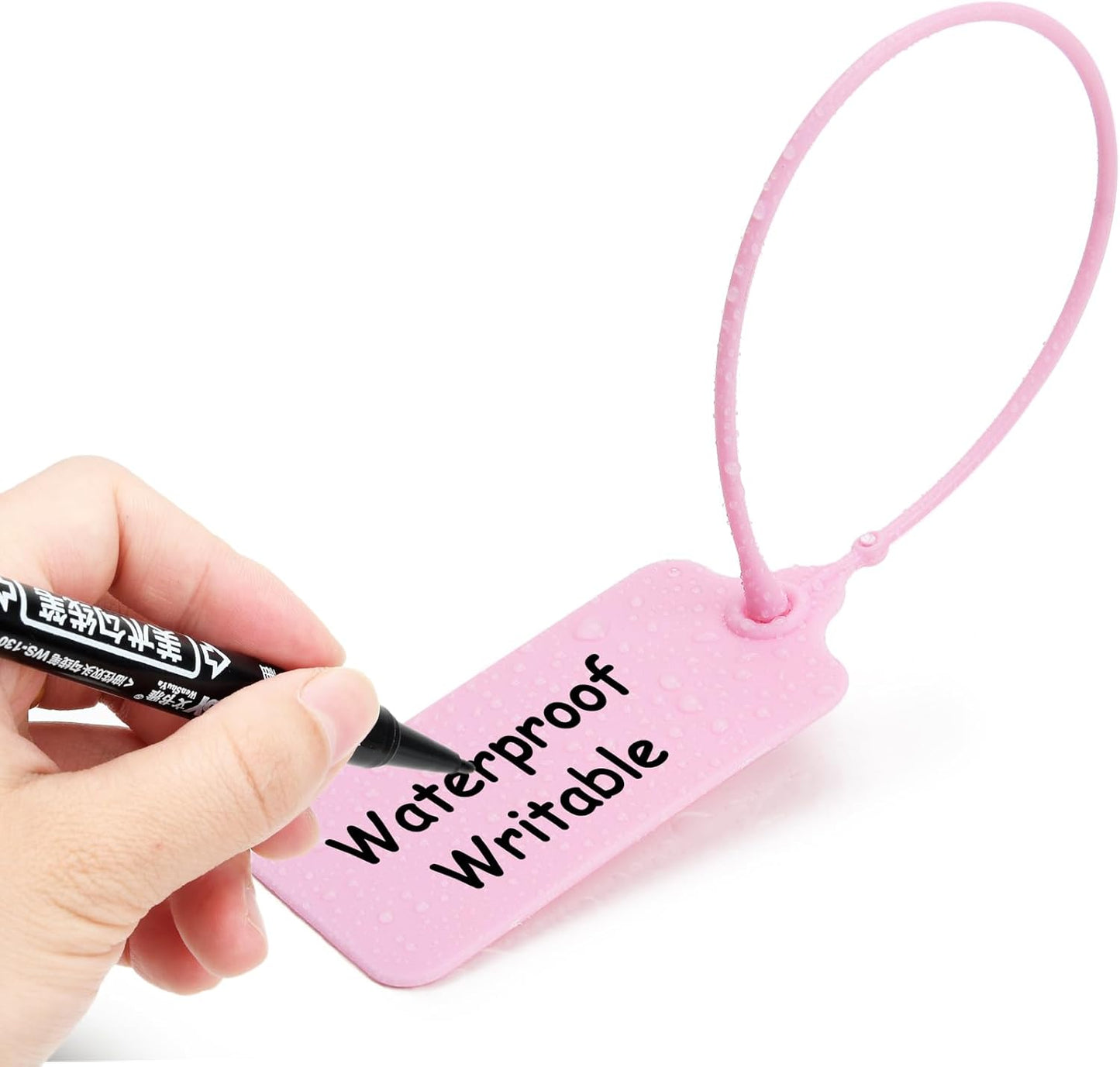 50 Pink Blank Plastic Tags for Labeling Waterproof Hanging Labels Writable Tags Seal Plastic Marking Label for Clothes Bags Keys Inventory with One Marker Pen