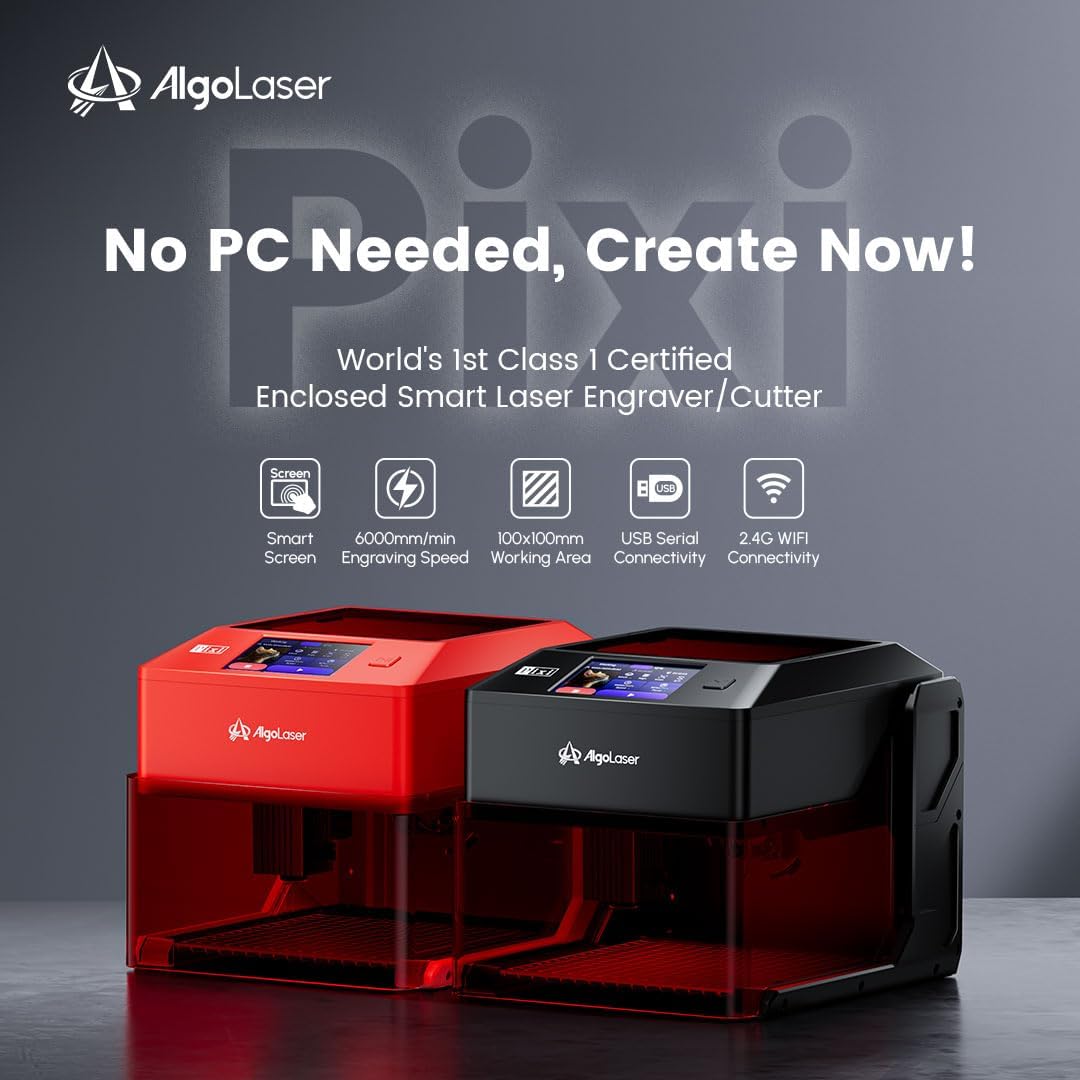 AlgoLaser 5W Laser Engraver Machine: Portable & Smart with 3.5" Touch Screen, Hand Drawing/Wireless/SD Card/Offline Engraving, AlgoOS 2.0 Self Developed System for Wood, Acrylic, Leather