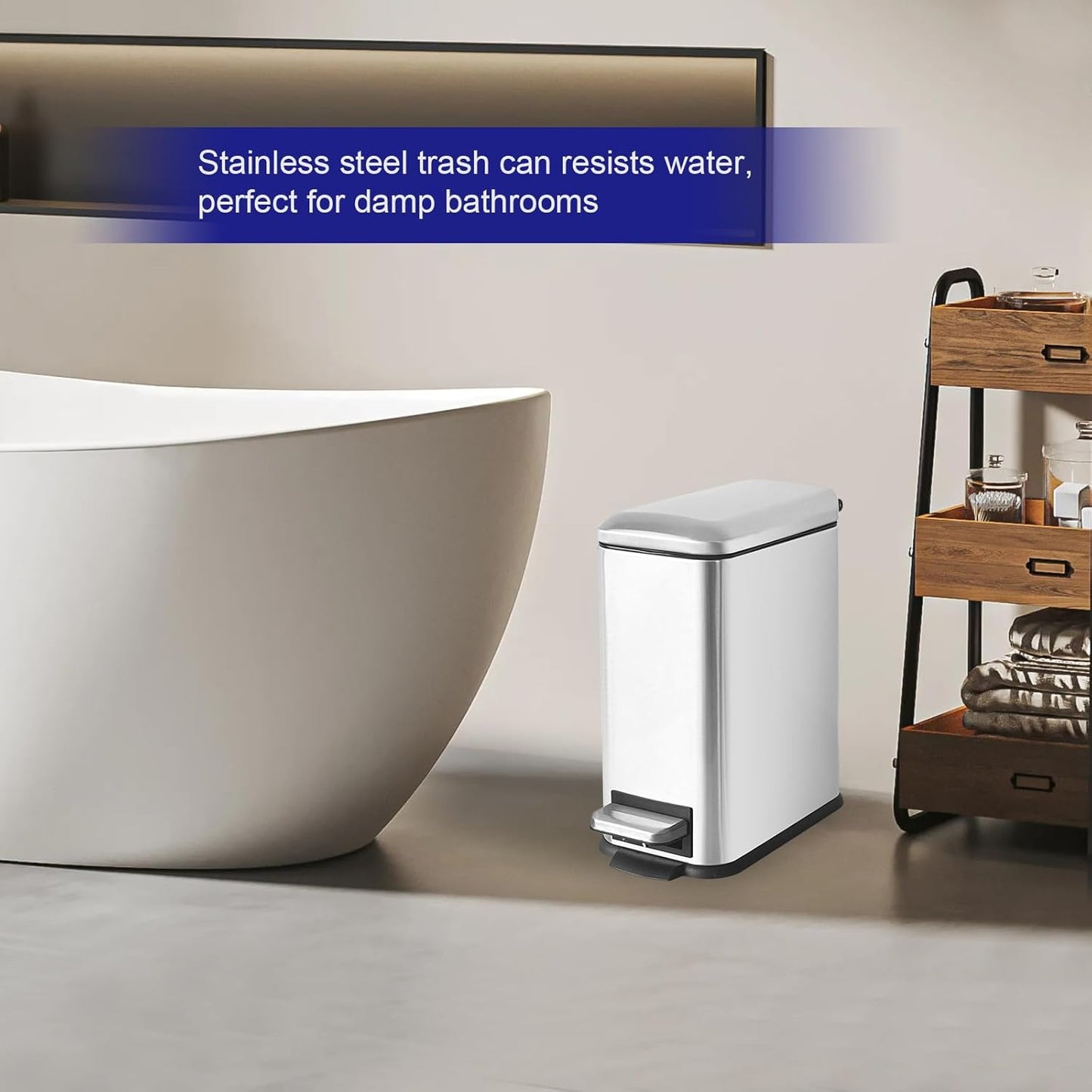 Bathroom Trash Can with Lid，5L/1.3 Gallon Trash Can with Removable Liner Bucket, Small Garbage can for Bathroom,Bedroom,Home Office,Silver