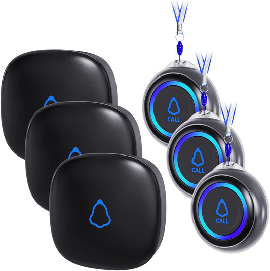Caregiver Pager, Wireless Call Button for Seniors/Elderly at Home, 3 SOS Buttons + 3 Receivers Medical Life Alert System, Emergency Panic Call Bell, Nurse Calling & Patient Assistance Alarm