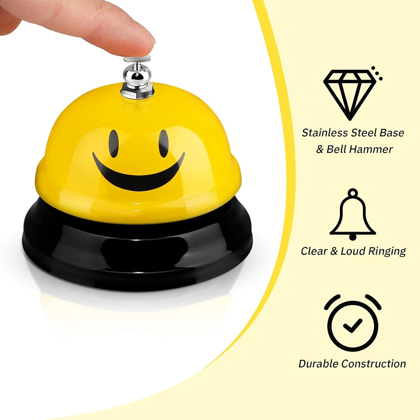 Hotop 3 Pcs Desk Bell for Service Funny Front Desk Smile Face Metal Ringer Call Bell for Kitchen Hotel Restaurant Classroom(Smile Face,Red, Yellow, Blue)