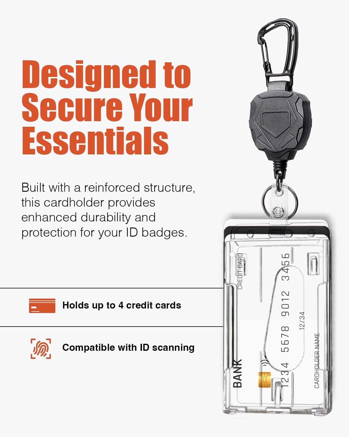 Badge Holder Retractable Clip Heavy Duty Carabiner Badge Reel Keychain with Lanyard ID Cards Holder(2 Pack)