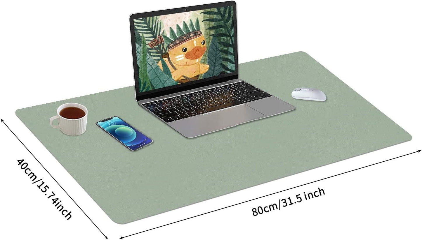 Bloss Leather Desk Mat, Large Mouse Pad, Non-Slip Desk Protector Mat, Leather Desk Blotter, Waterproof Desk Pad for Office Home Decor/Grey Green(31.5×15.7 Inches)