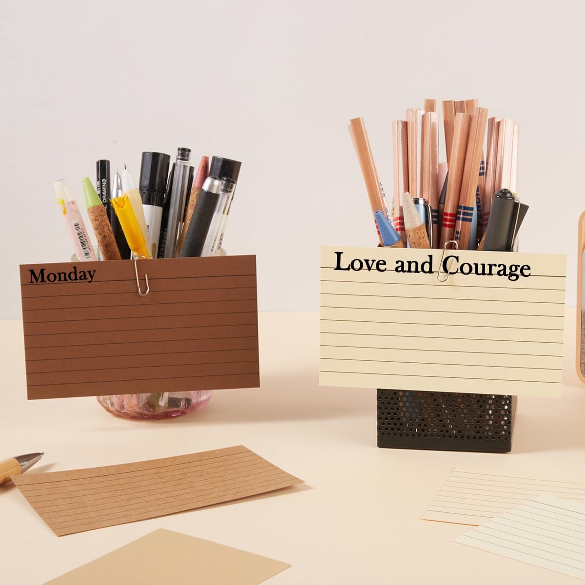 100 Sheets 3x5 Colored Ruled Note Cards Index Cards, 250 GSM Heavy Flashcards, 5 Brown