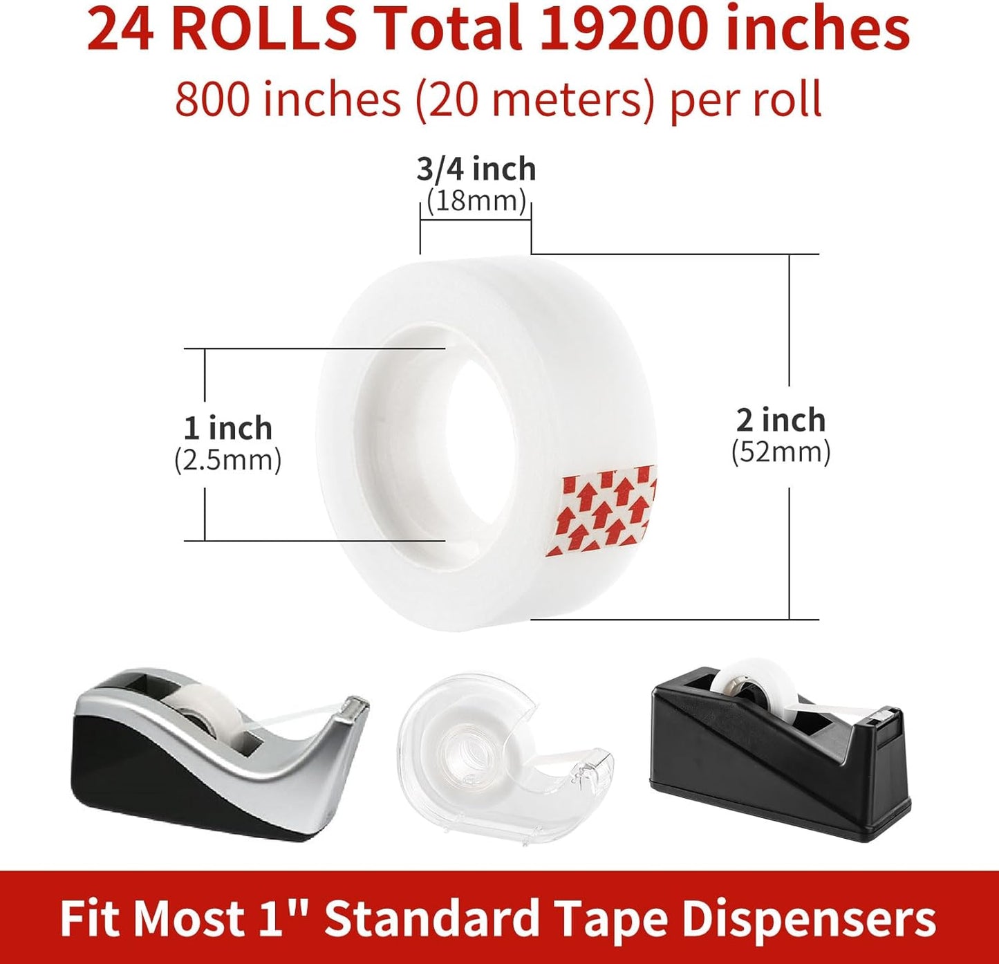 24 Rolls Invisible Tape Refills for Dispenser, Bulk Matte Finish Translucent Tape, 3/4 x 800 Inches, Engineered for Office School Home Repairing Correction and Labeling