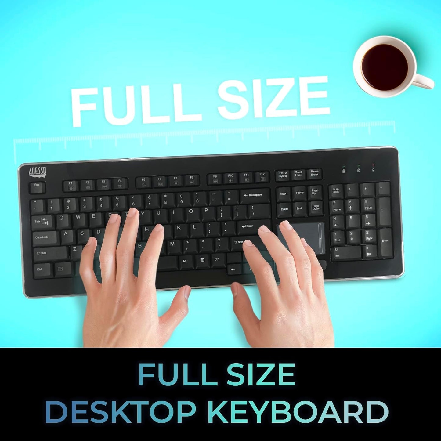 Adesso WKB-4400UB Wireless Desktop Touchpad Keyboard - 2.4GHz RF Wireless Technology, 104-Key Layout, Built-in Trackpad, Multimedia and Internet Hotkeys