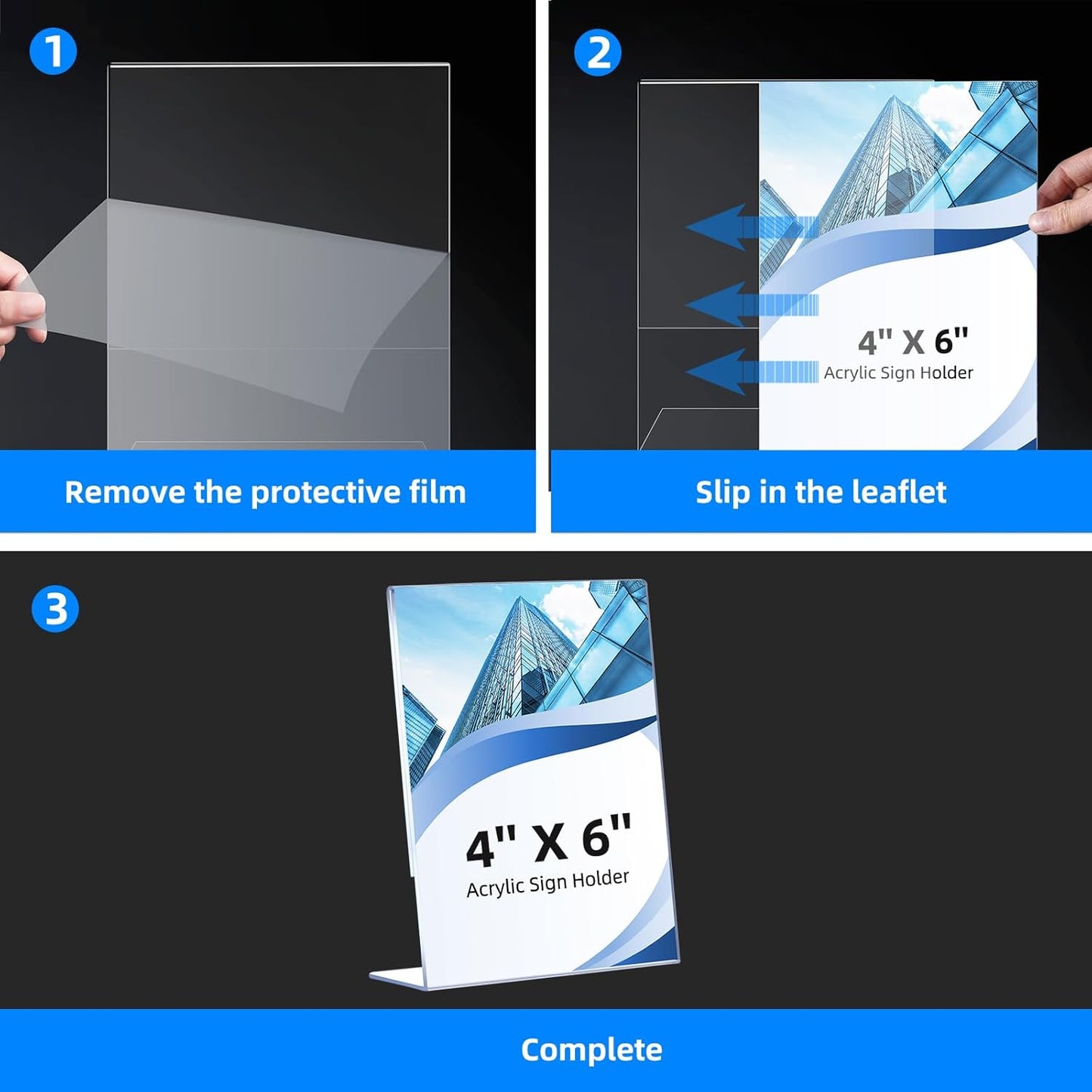 12 Pack Slanted Back Acrylic Sign Holders 4x6 for Business & Store, Tabletop Vertical Sign Holder with Anti-Slip Pads Clear Display Stand, for Menus Flyer Documents Office Restaurants Party Decoration