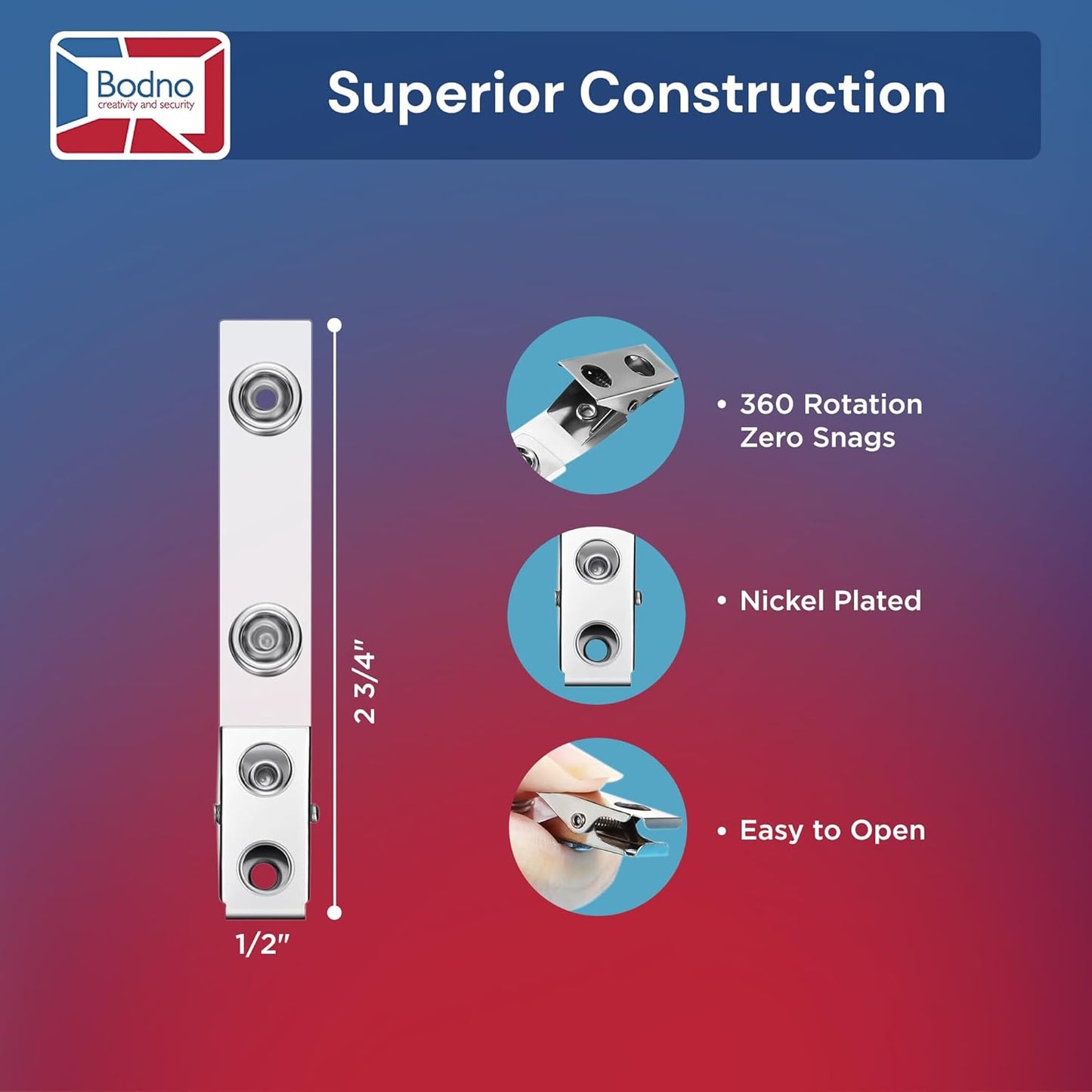 100 Pack - Bodno Clear Vinyl Badge Clips