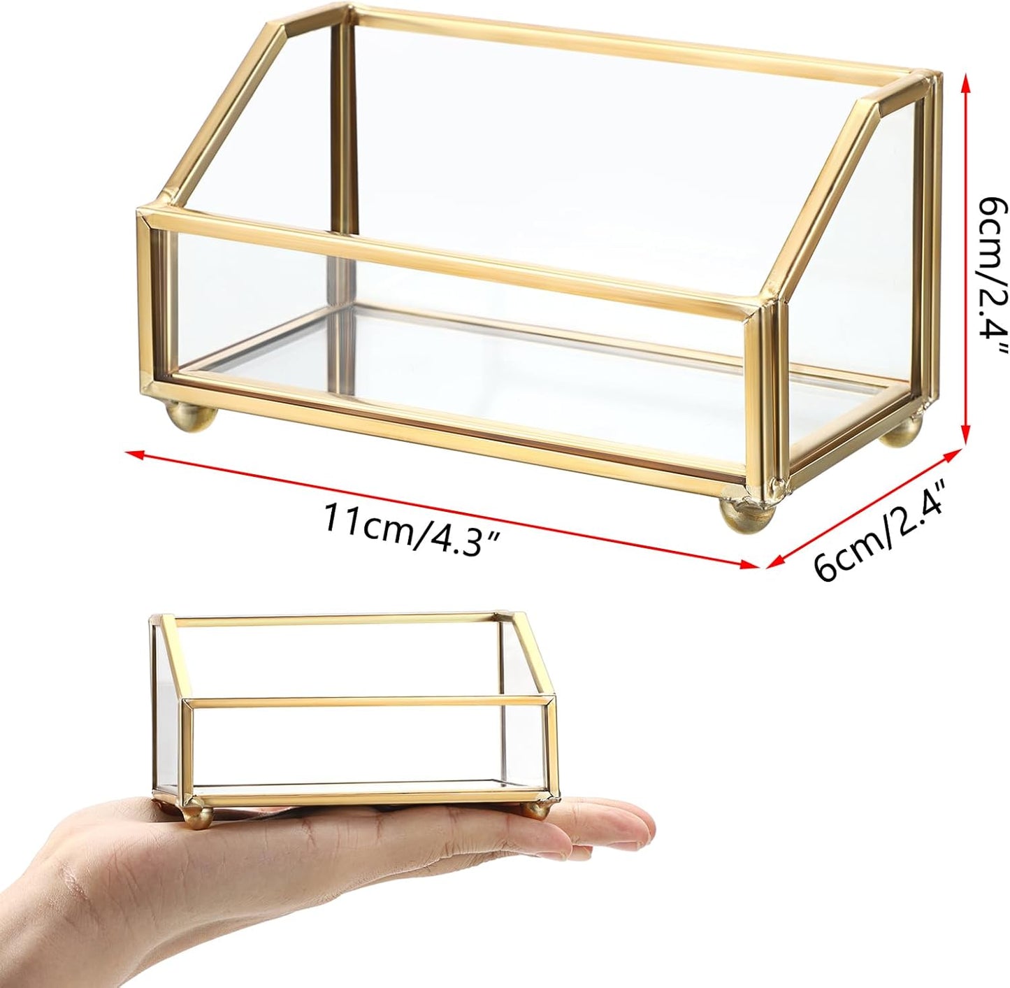 Hipiwe Business Card Holder Gold Name Card Display Stand with Mirror Bottom Metal Glass Desktop Organizer for Office Exhibition