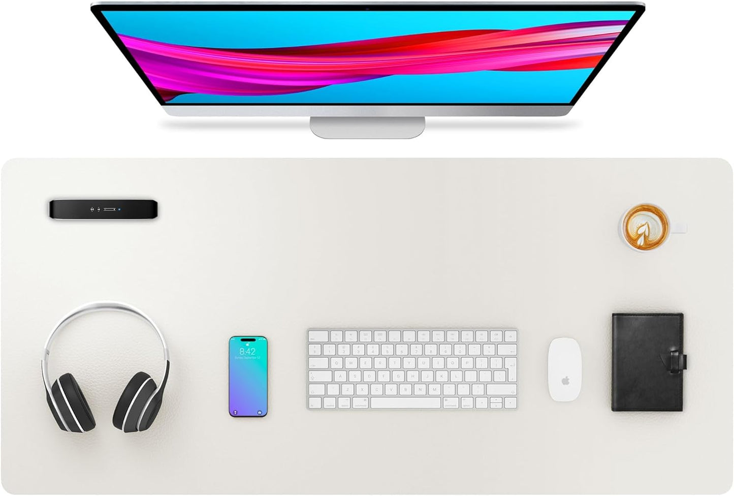 Aothia Leather Desk Pad Protector, Mouse Pad, Office Desk Mat, Non-Slip PU Leather Desk Blotter, Laptop Desk Pad, Waterproof Desk Writing Pad for Office and Home (36" x 17", Off-White)