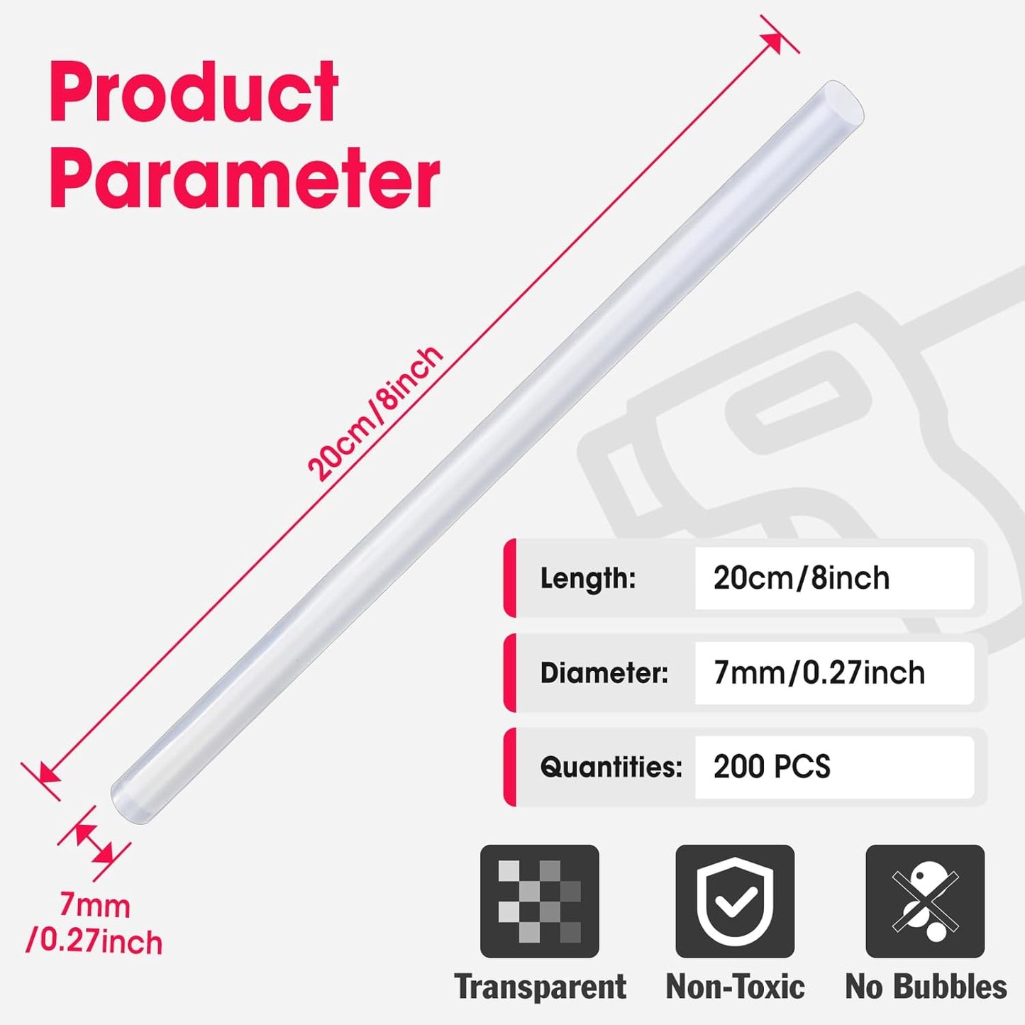 200 PCS Mini Hot Glue Sticks, 8" Long x 0.27" Diameter Glue Sticks for Glue Gun, Perfect Fit for Mini Glue Guns, Widely Used in Wood, Metal, Glass, Plastic, Floral, Fabric, and More