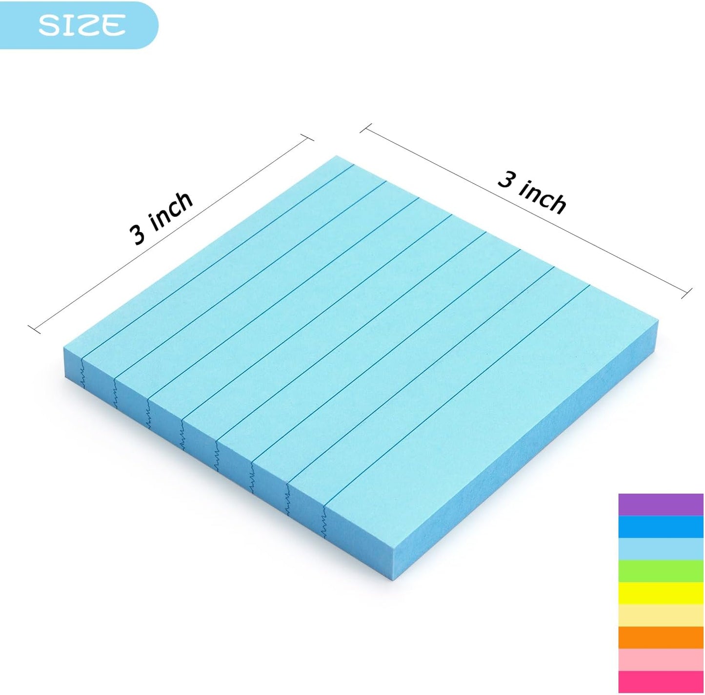 Early Buy Lined Sticky Notes with Lines 3x3 Self-Stick Notes 9 Bright Color 9 Pads, 70 Sheets/Pad