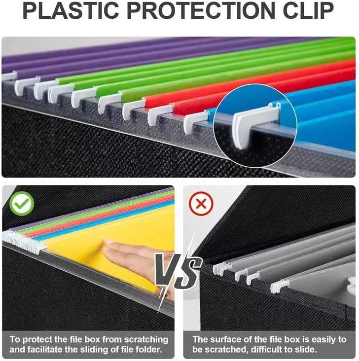 File Organizer Box, Linen Filing Organizer with Lid, Large Desktop File Boxes, Black