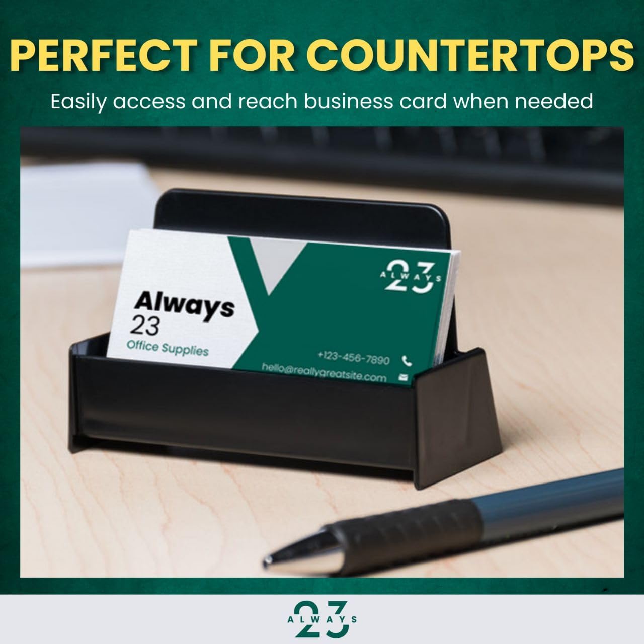 Always23 Business Card Holder for Desk, Black Business Card Holder Display Stand, Plastic, 3 3/4" x 1 13/16" x 1 3/8" - 6 Pack