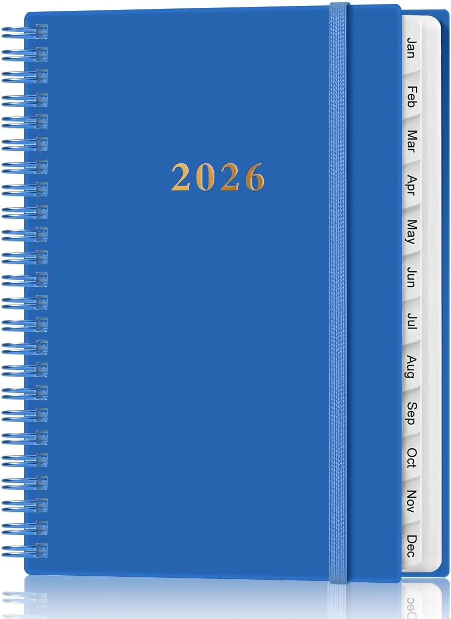 2026 Planner - Planner 2026 from January 2026 - December 2026, Weekly & Monthly Planner Spiral Bound with 12 Monthly Tabs, Inner Pocket, 6.4" x 8.5", Blue-B