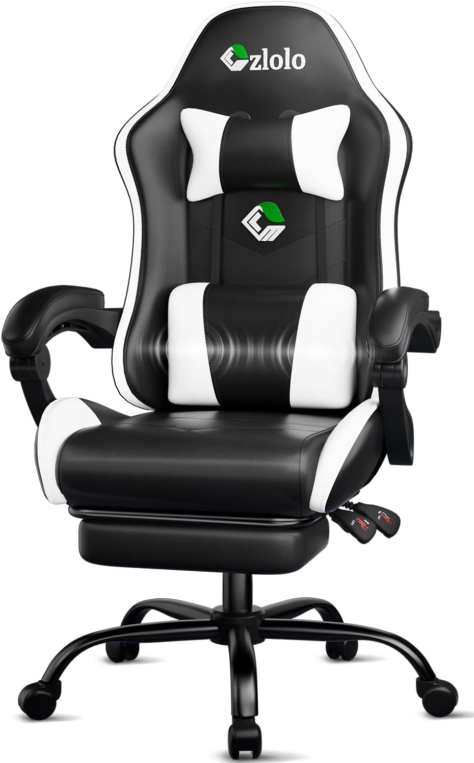 Gaming Chair, Ergonomic Office Computer Chair with Footrest and Lumbar Support Massager Racing Style High Back Video Gamer Chair, Wide＆Thick Cushion, 90°-135° Recline, Adjustable Height, White