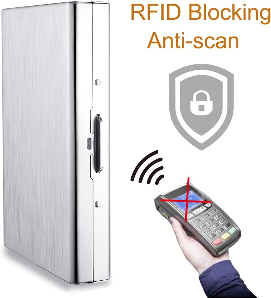 EASTNIGHTS RFID Credit Card Holder Protector Metal Credit Card Wallet Business Card Holder for Men Women Gift Box Package (Silver)