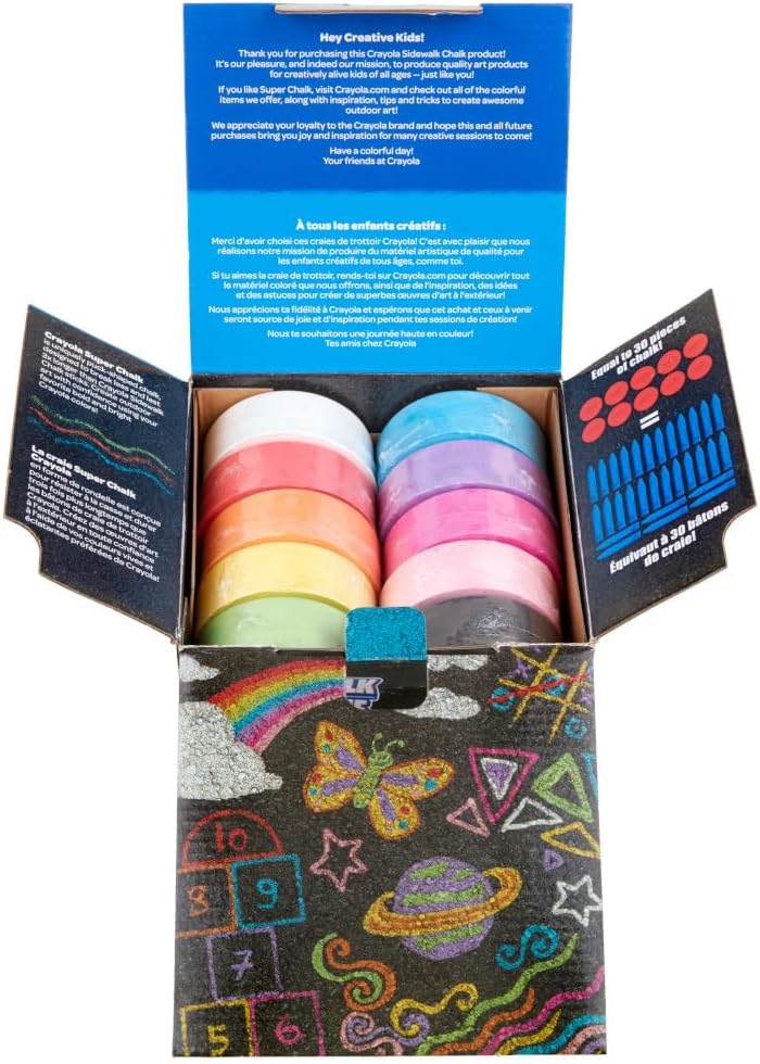 Crayola Washable Sidewalk Chalk for Kids, Long Lasting Super Chalk Set, Outdoor Chalk, 10 Assorted Colors