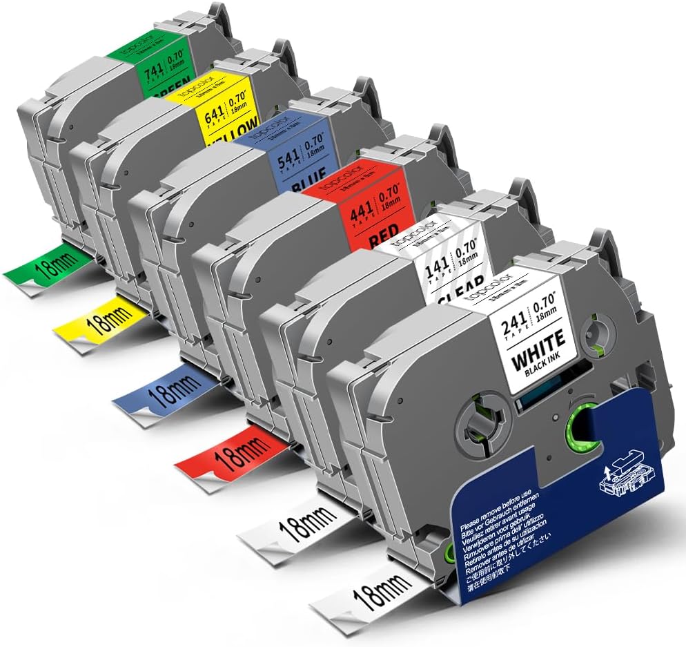6-Pack Tz 18mm 0.7" Laminated Tape Compatible for Brother Tze-141 Tze-241 Tze-441 Tze-541 Tze-641 Tze-741 P Touch Tze 3/4 Inch Tape for PTD410 PTD400 PTD610BT PTD600 PTP750W PTP710BT