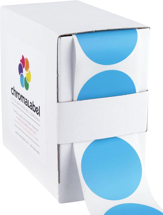 ChromaLabel 1.50 Inch Round Label Permanent Color Code Dot Stickers, 500 Labels per Dispenser Box, Light Blue