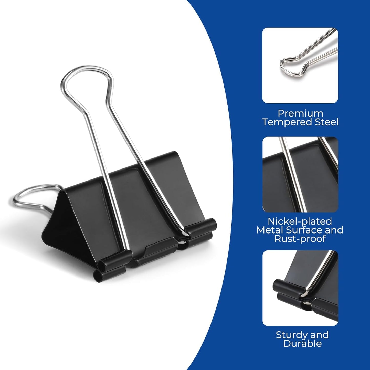 Eclirgan 1.2-Inch Medium Paper Clamp with Heavy-Duty/Rust-Resistant/Folding,96-Pack Thick Metal Binder Clip in 8 Boxes，Black Paper Clips Set for DIY/Crafts/File/Paperwork