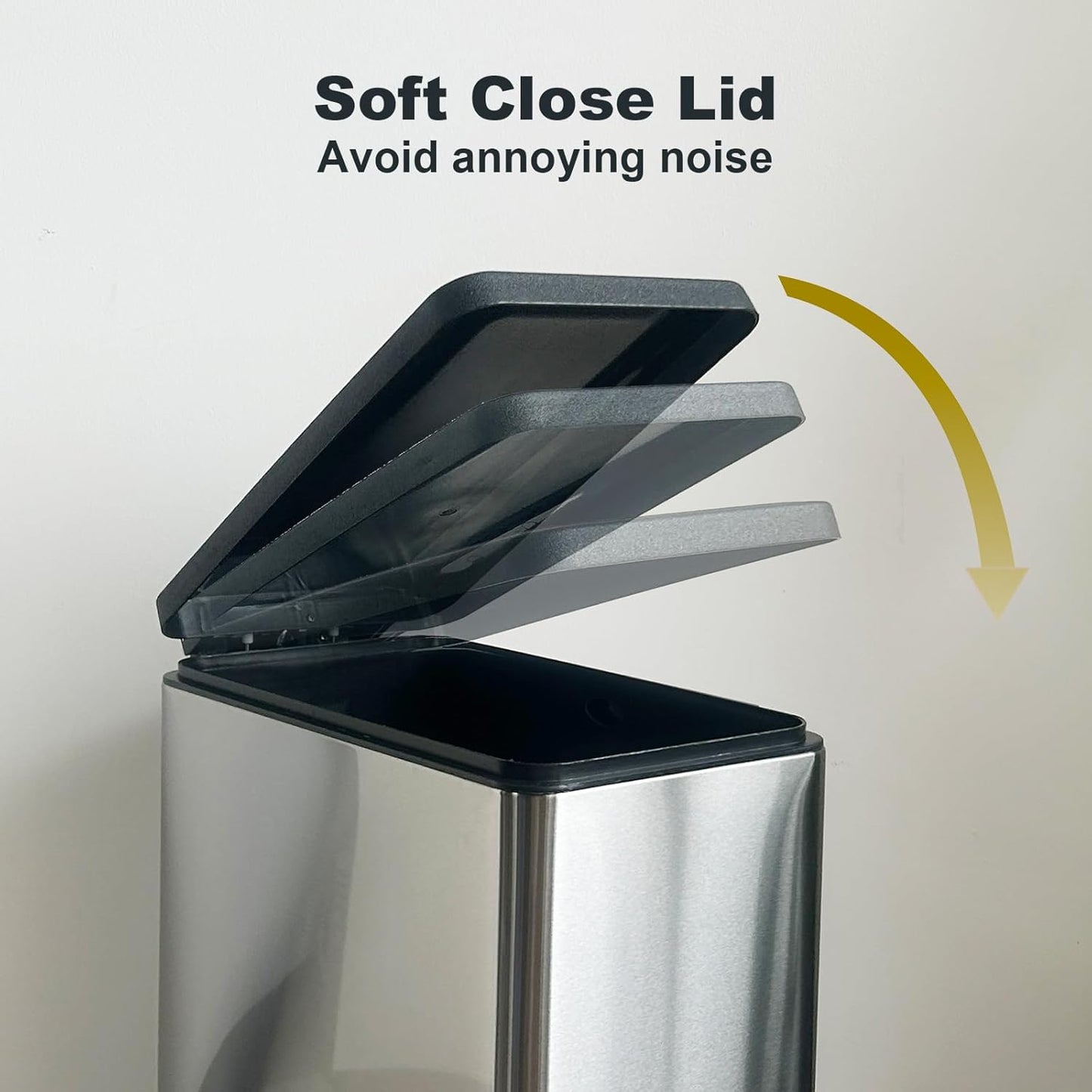 12 Gallon Trash Can with Lid，45L Kitchen Garbage Can,Stainless Steel Trash Can for Narrow Spaces with Soft-Close Lid, Inner Bucket, and Step-on Pedal