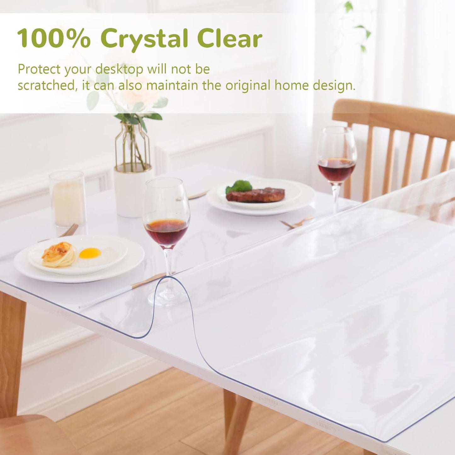 38 x 64 Inch Clear Table Cover Protector, Clear Table Protector for Dining Room Table, 1.5mm Plastic Table Cover, Waterproof Table Pad for Kitchen, Office