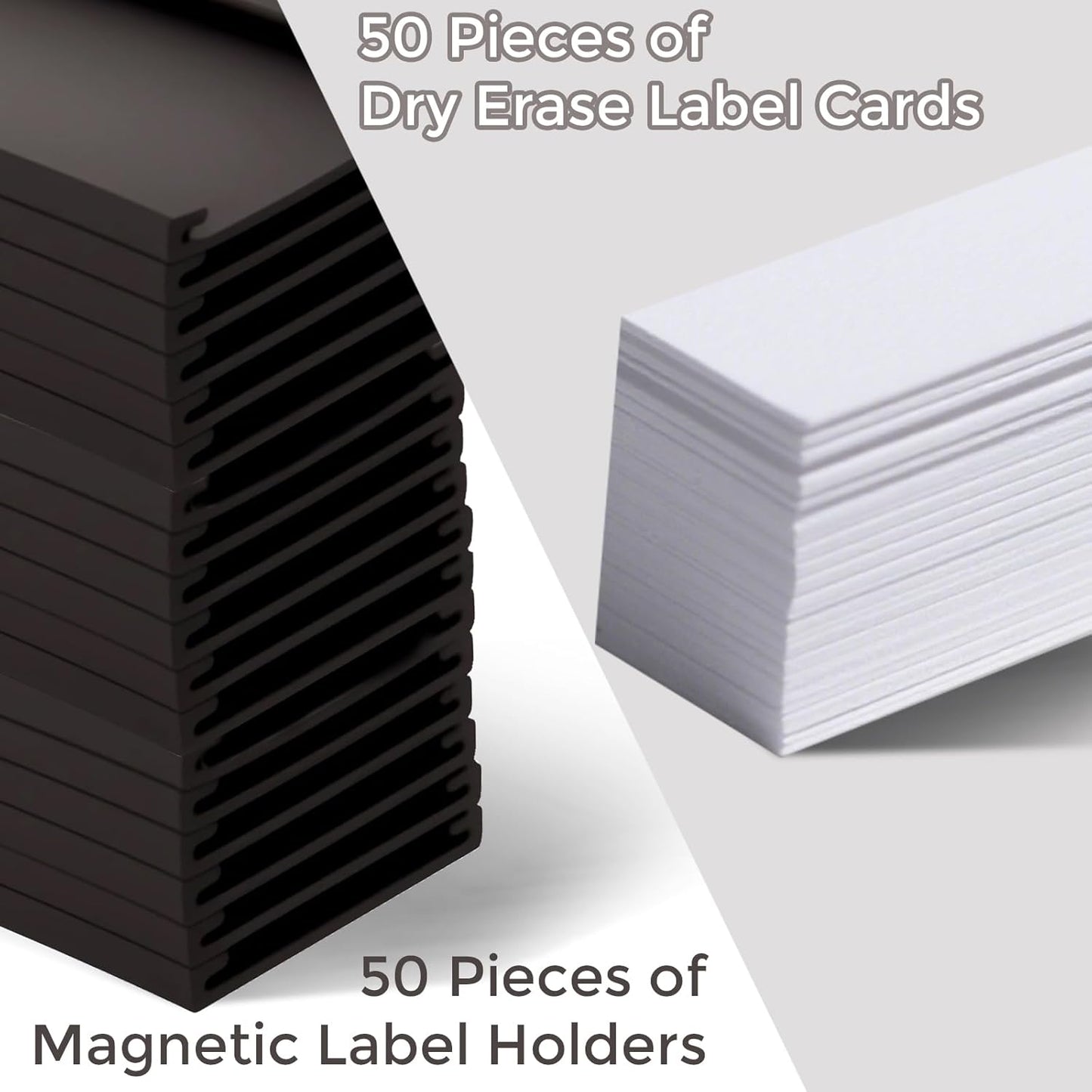 50 Pack Magnetic Label Holders, 'C' Channel Magnets Card Holders with Dry Erase Insert Label Card for Metal Racks and Shelves (1" x 3")