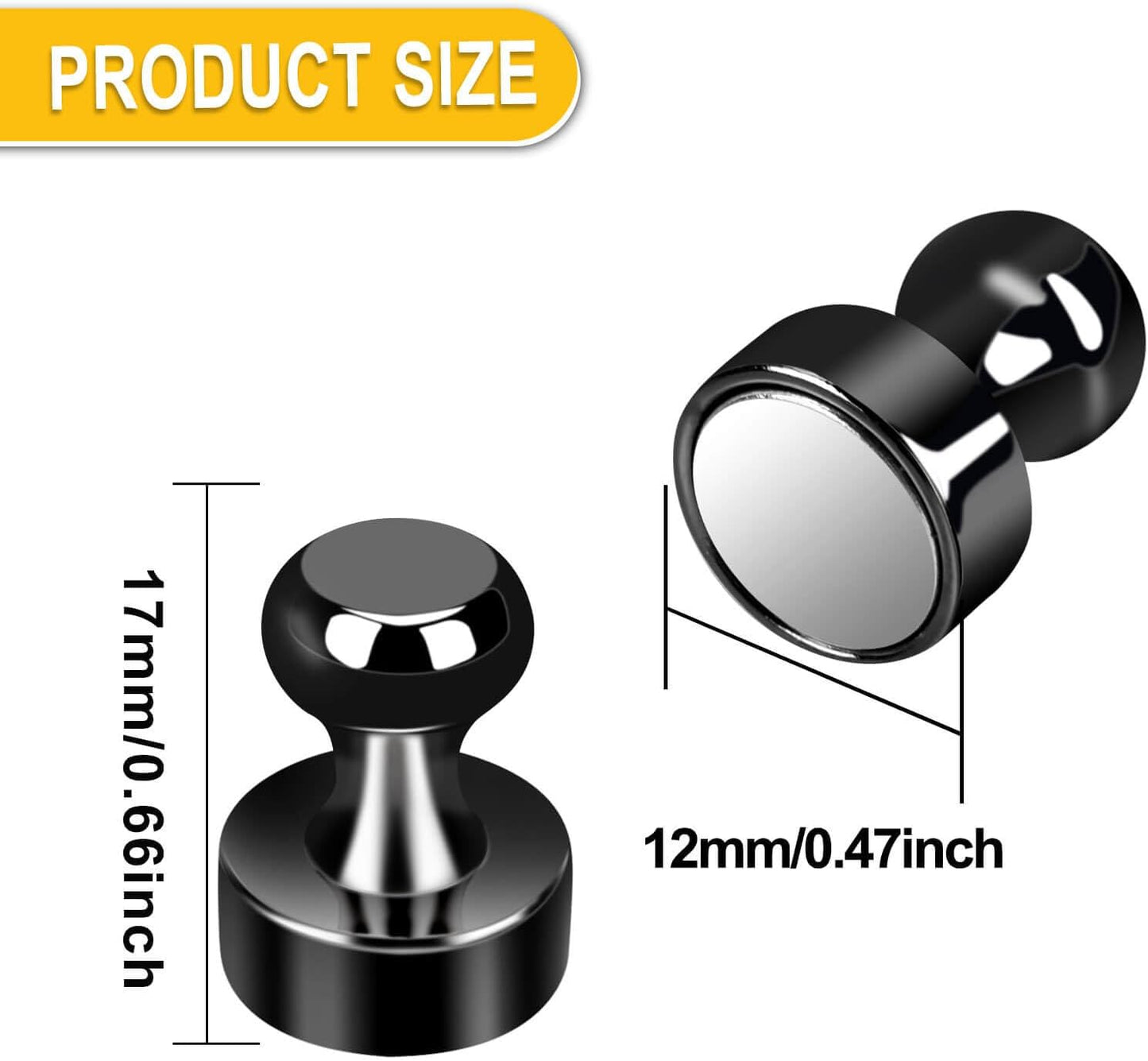 Black Fridge Magnets, Small and Strong Refrigerator Magnets for Whiteboard, Push Pin Magnet s for Classroom, Kitchen Accessories, Dry Erase and Map, Magnetic Decorative Magnets