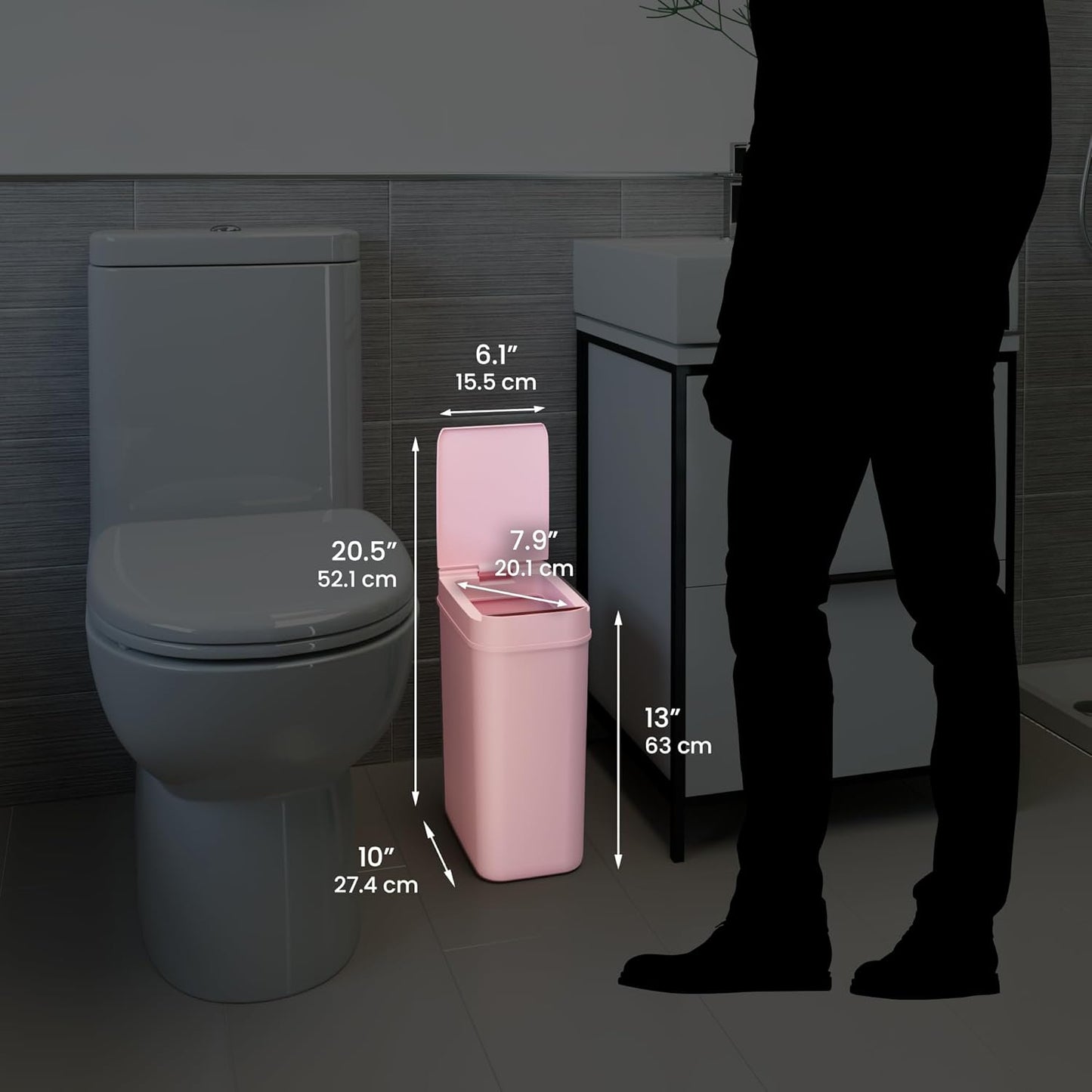 iTouchless 3 Gallon Sensor Pink Bathroom Trash Can, 10 Liter Small Slim Automatic Touchless Garbage Bin with Lid, Smart Narrow Motion Control Commercial Waste Basket for Bedroom, Office