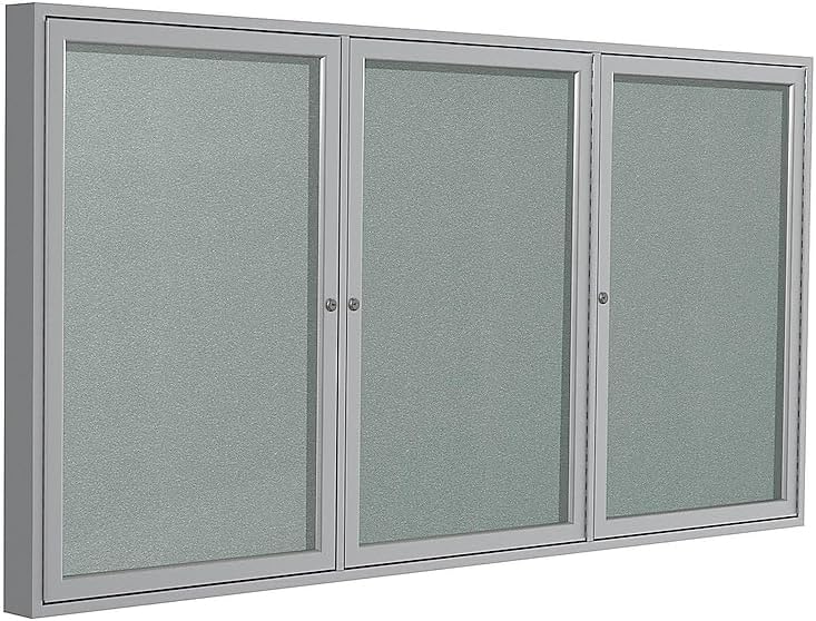 Ghent 36"x72" 2-Door Outdoor Enclosed Vinyl Bulletin Board, Shatter Resistant, with Lock, Satin Aluminum Frame - Silver (PA33672VX-193), Made in The USA