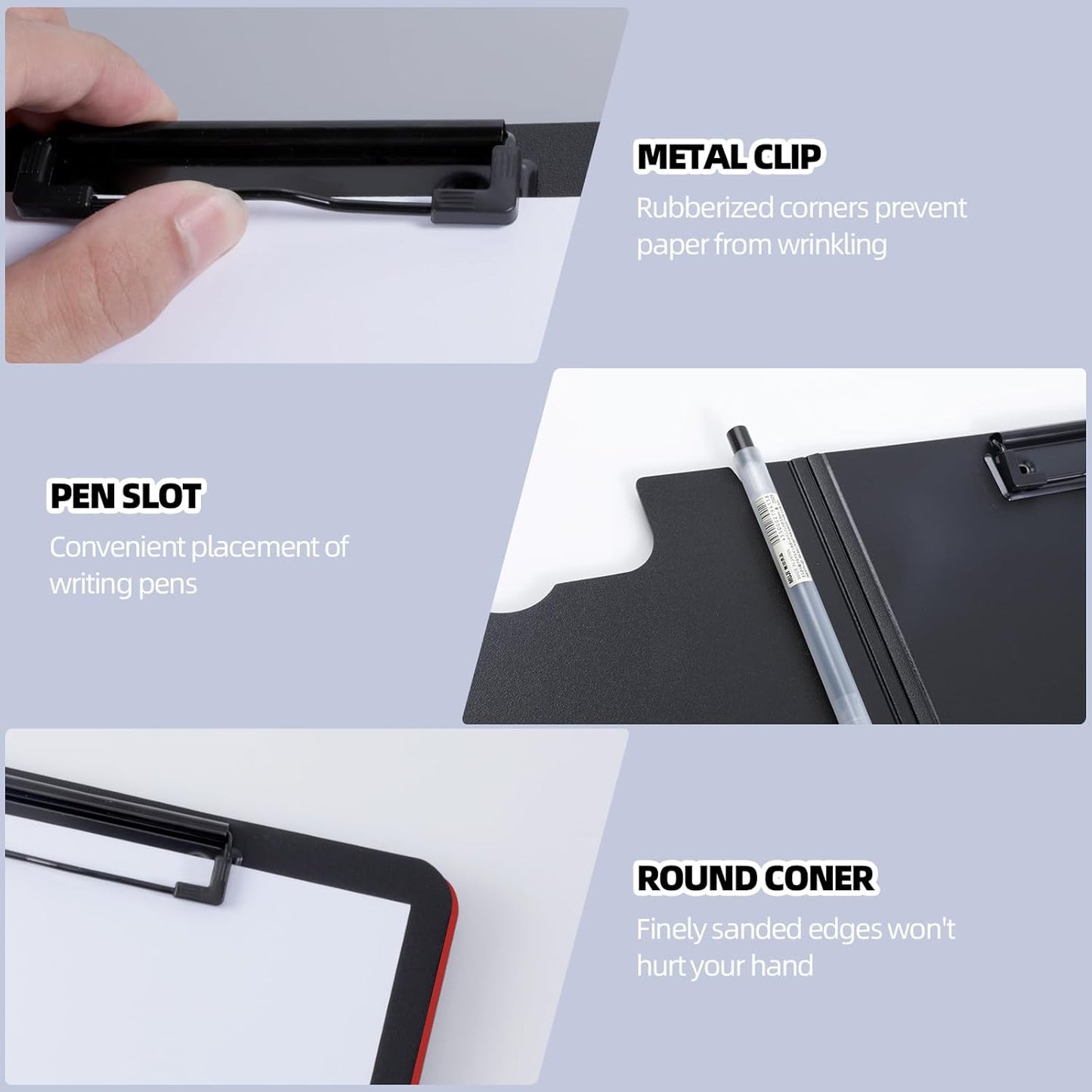 Clipboard Folder, A4 Foldable Clipboard with Horizontal and Vertical Double Metal Clips, 360 Degree Foldable Binder Clipboards with Pen Holder, File Cover Work Folder Clipboards, Red