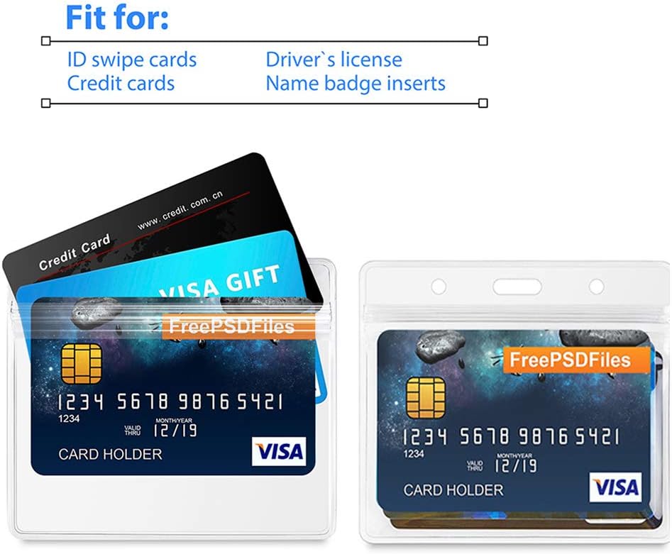 Bird Fiy Lanyards with id Holder Name Badges 50 Pcs Waterproof Type Clear Plastic Horizontal Name Tag Badge Id Card and 50 Pcs Lanyard (Red)