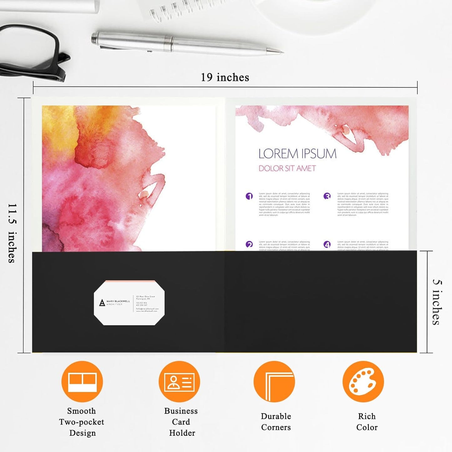 25Pcs Black Two-Pocket Heavyweight File Folder,Letter Size,Paper File Folder for School Office Home Bussines