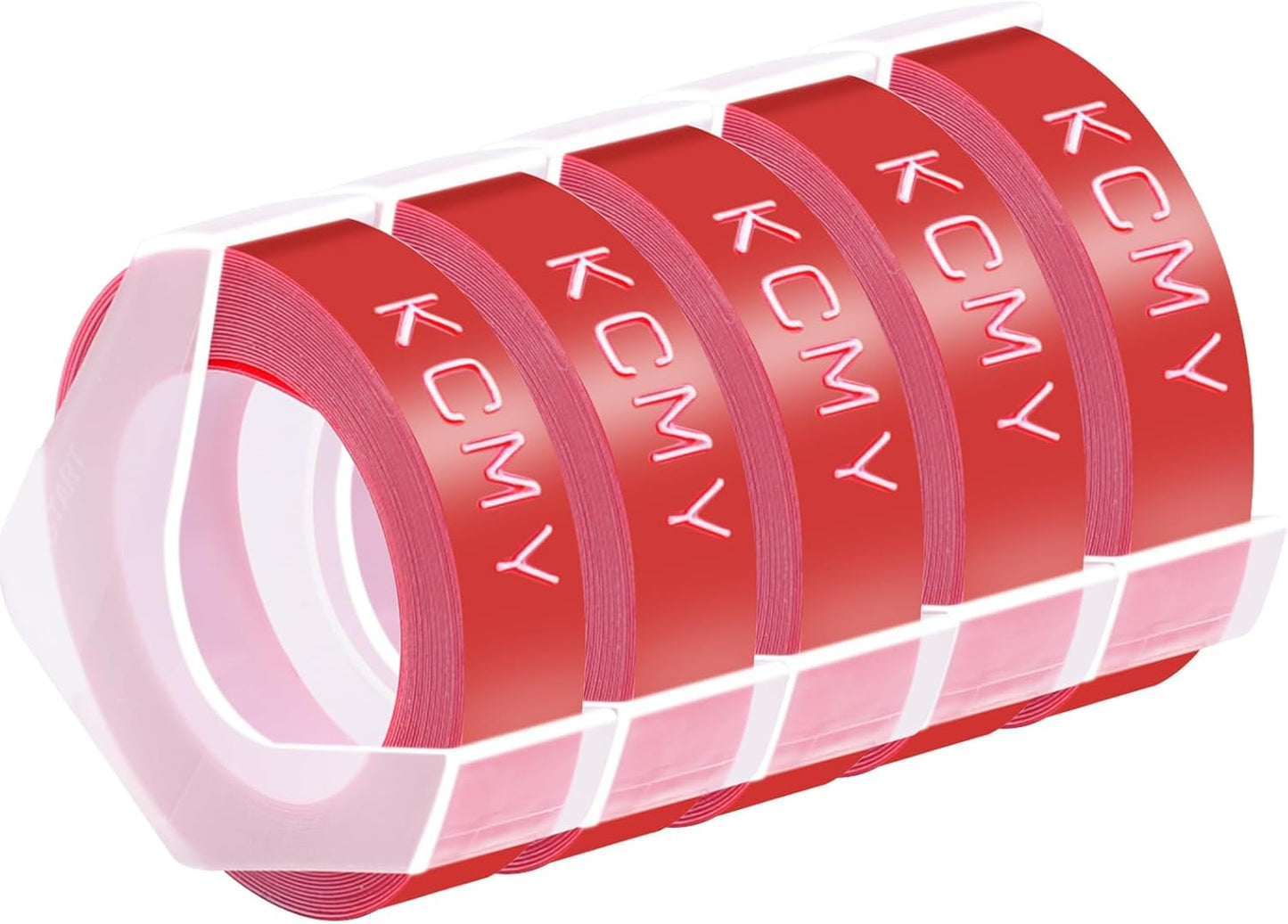 5PK 1/2 Embossing Label Tape Compatible for DYMO 521202 White on Red 3D Plastic Labels Used in Organizer Xpress Pro 1575 1595, Office Mate II 1540 154000, MoTEX E101 E404 Label Makers