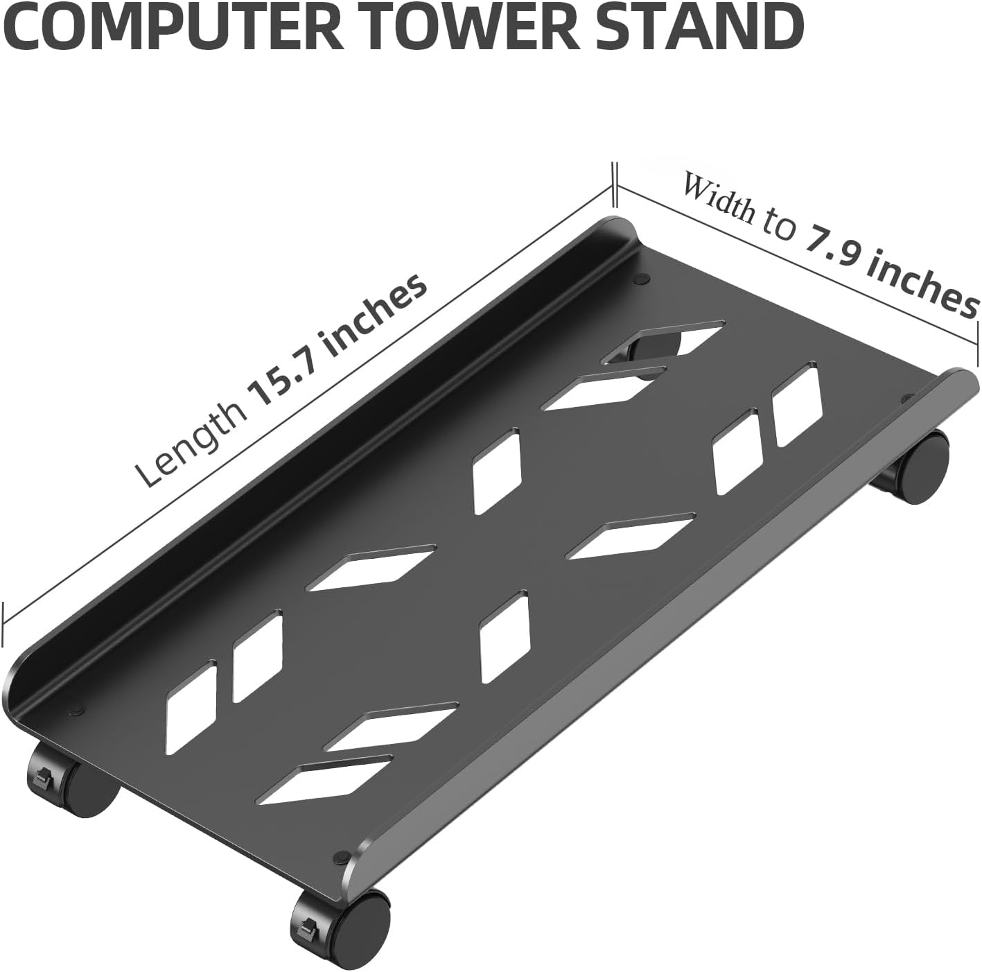 Computer Tower Stand, Ventilated Mobile CPU Stand Fits Most PC Tower, Steel Desktop CPU Holder with Rolling Caster Wheels, PC Floor Cart Riser for Gaming Office Desk Accessories