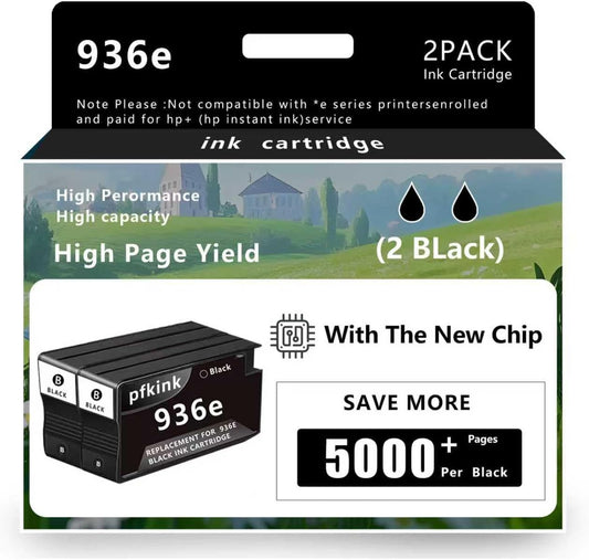 936e Black Ink Cartridge (with Chip) Replacement for HP 936e 936 Compatible with HP OfficeJet Pro 9125e 9135e 9128e 9122e 9110b 9130b 9730e 9730 Printers (2Black)