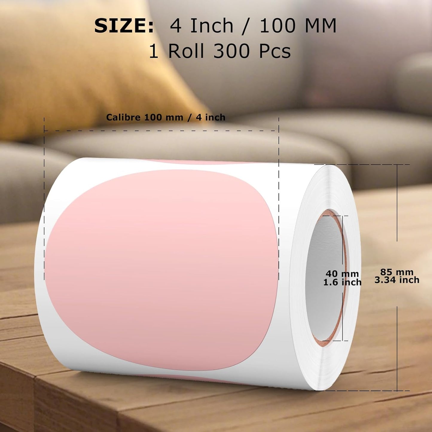 300 PCS Round Stickers 4 Inch Pink Vinyl Circle Floor Dots Sticker Removable Self-Adhesive Colored Large Label Roll for Marking Inventory Organizing Classroom Line Up Spots