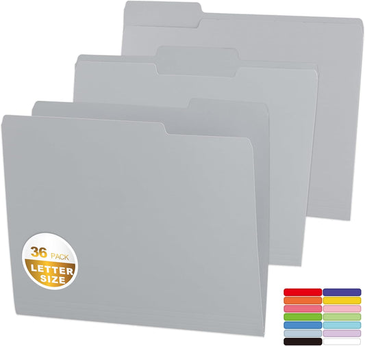 36 Packs Colored File Folders,Grey File Folders,Two Tone Color File Folder 8.5 x 11 Inch,1/3 Cut Tabs Letter Size,Manila File Folders for Office,School and Home,Organization