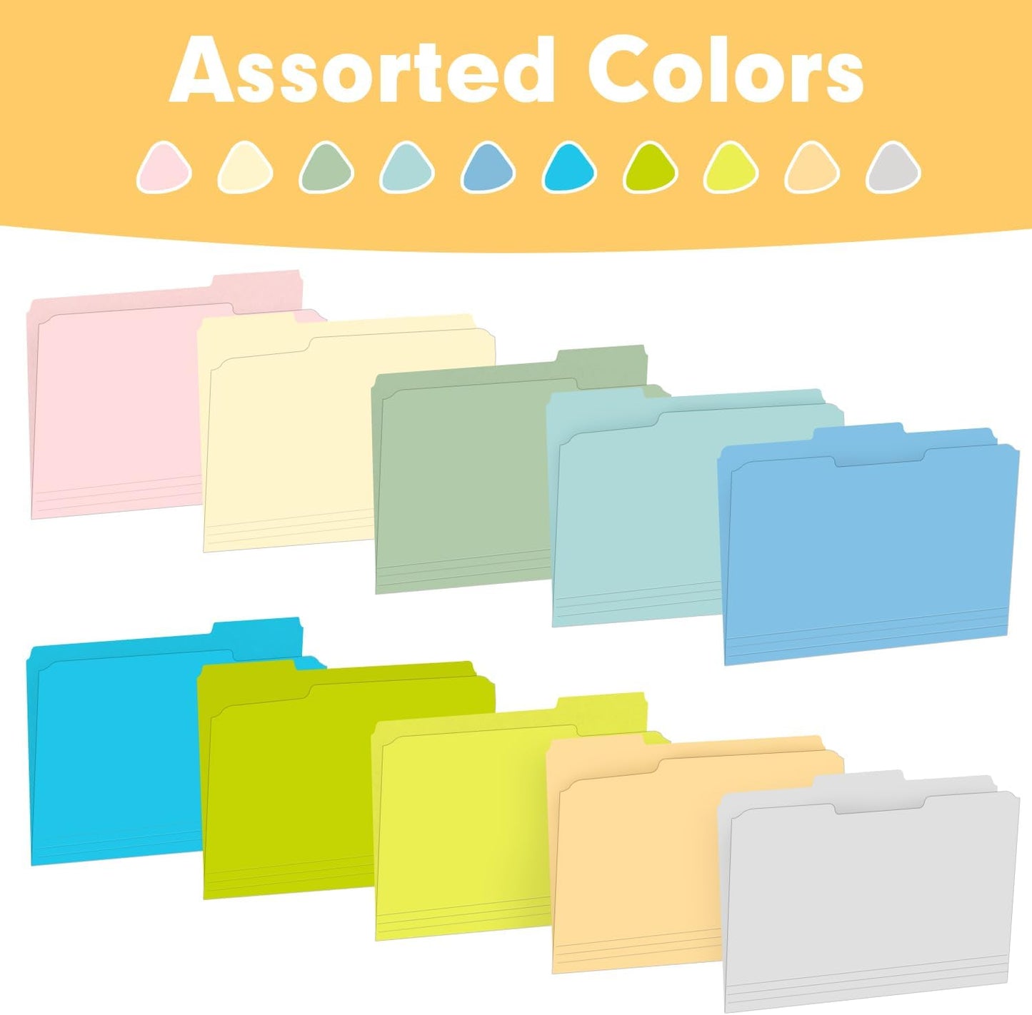 File Folder, RAZCC 200 Pack Colored File Folders, 1/3 Cut Tab File Folder Letter Size, Filing Folders with Tabs for Office School Business Use, Assorted 10 Colors