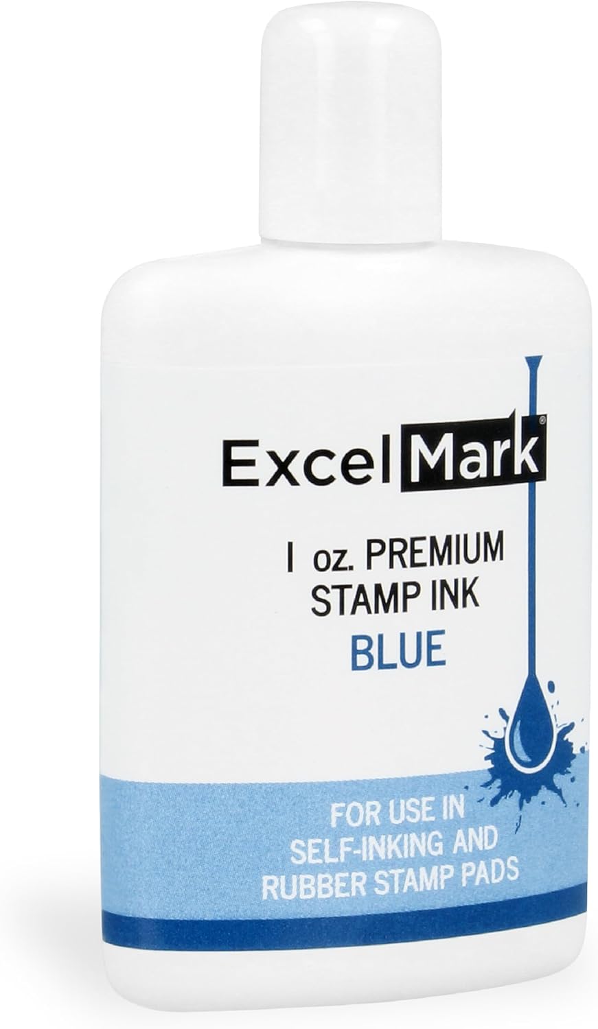 ExcelMark Premium Self-Inking Stamp Refill Ink - 1 oz. (Blue)