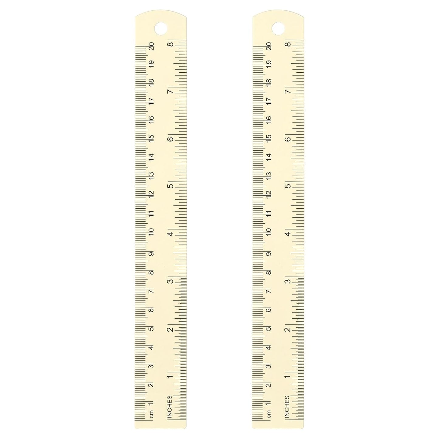 HARFINGTON 2pcs Metal Straight Ruler 20cm Metric SAE Aluminum Alloy Measuring Rulers Scale Tool with Hole for Measure Study Reading Classroom Office, White