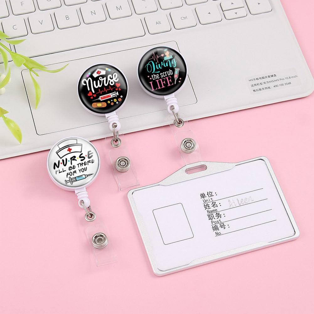 9 Pcs Funny Badge Holder Retractable Reel Cute Nursing Badge Holders with Alligator Clip ID Name Card Badge Clip for Office Student Doctor Nurse Medical Work Supplies