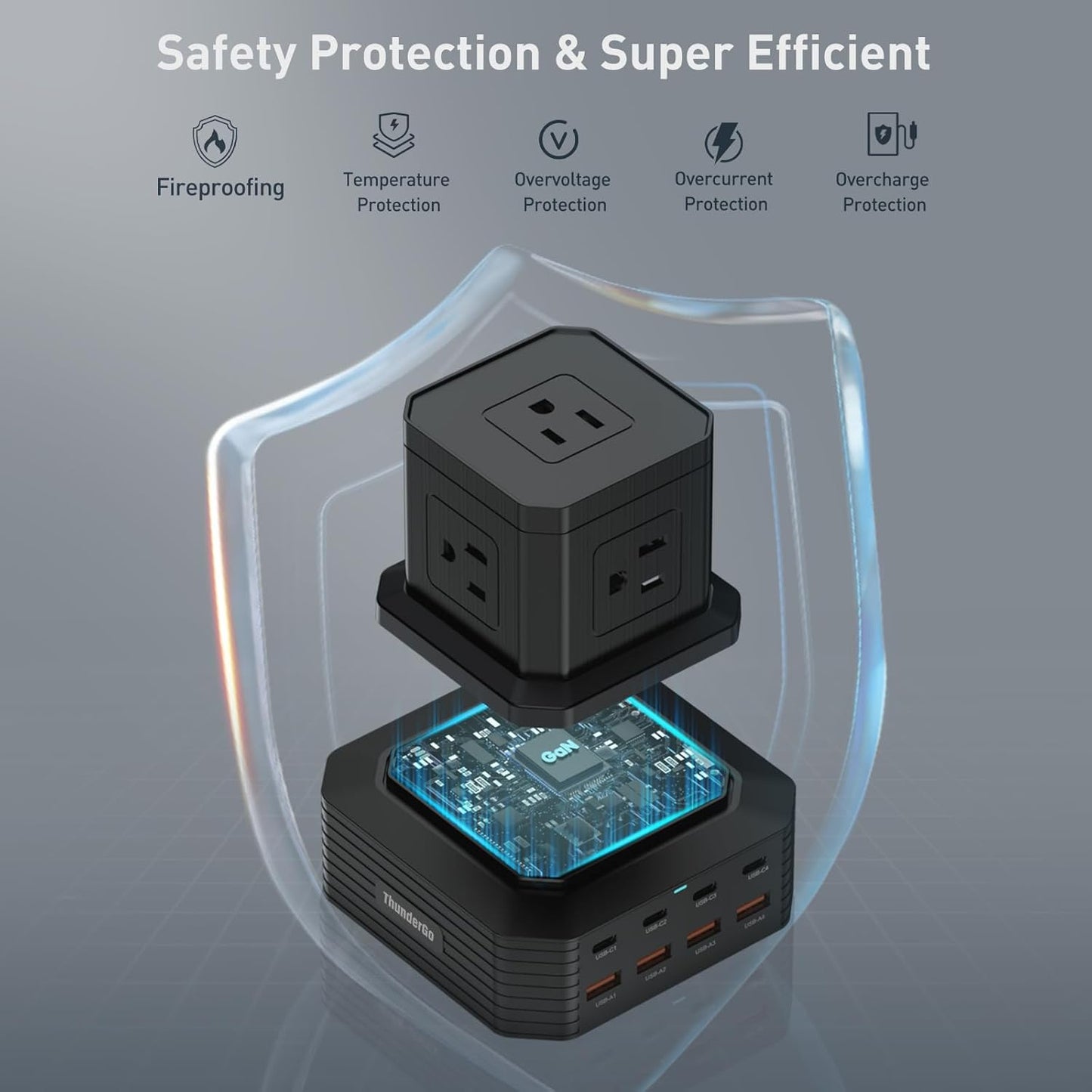 100W USB C Charging Station 13-in-1 Surge Protector Power Strip with 4 PD USB-C & 4 USB-A Ports, Adapt to MacBook Pro/Air, iPhone 15/14, iPad, and Multi-Device Office and Home Chargers