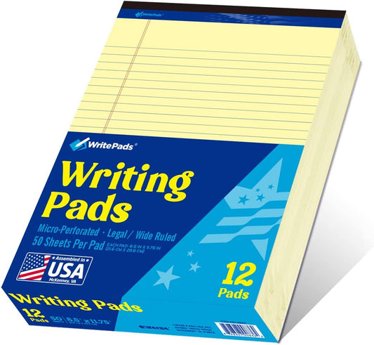 8.5"x11" Legal Pads,Wide Ruled,Canary Paper,12 Pack,50 Sheets Per Writing Pad,Micro perforated Writing Pad,BL-MCY50W-12PAD